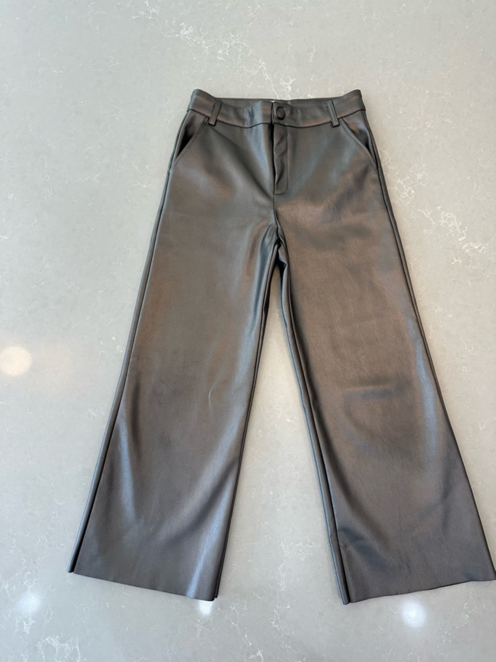 Mayoral Silver Faux Leather Wide-Leg Kids Pants, Size 10